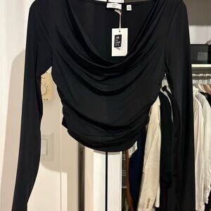 Aritzia Black Drape Neck Crop Top